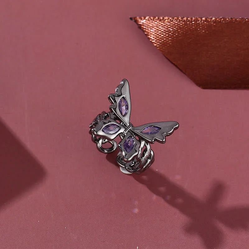 Amethyst Butterfly Copper Balance Adjustable Ring