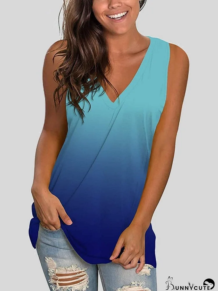 Gradient Print Sleeveless V-Neck Loose Tank Top for Women