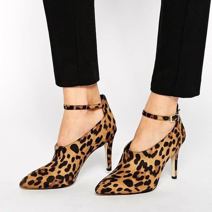 Leopard Print Boots Ankle Strap Stiletto Heel Animal Print Booties |FSJ Shoes