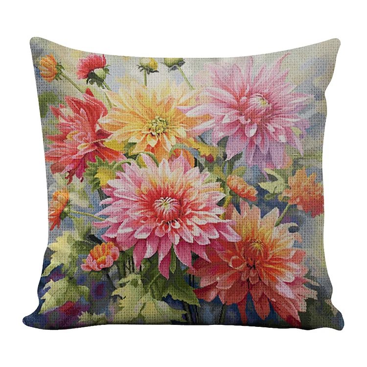 11CT Cotton Chrysanthemum Cross Stitch Pillowcase Embroidery Kit 45x45cm gbfke