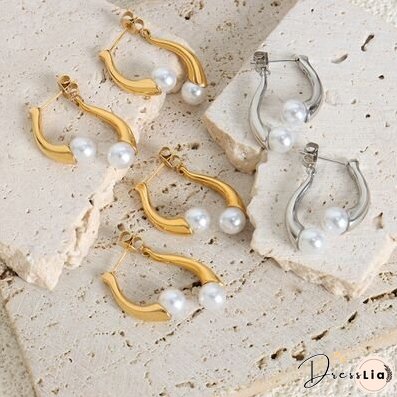 Synthetic Pearl Asymmetrical Titanium Steel Earrings