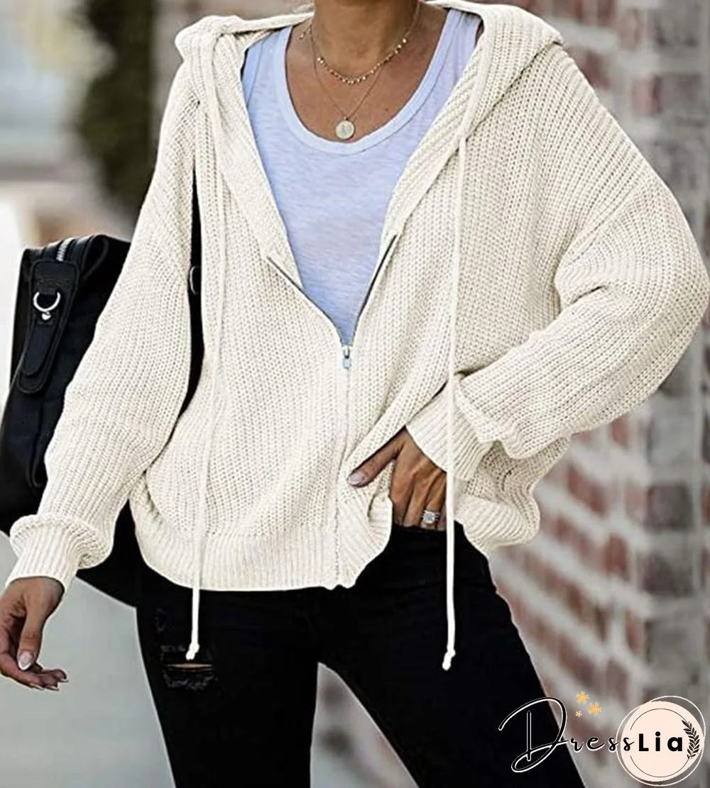 Leisure Zipper Sweater Outerwear With Hood