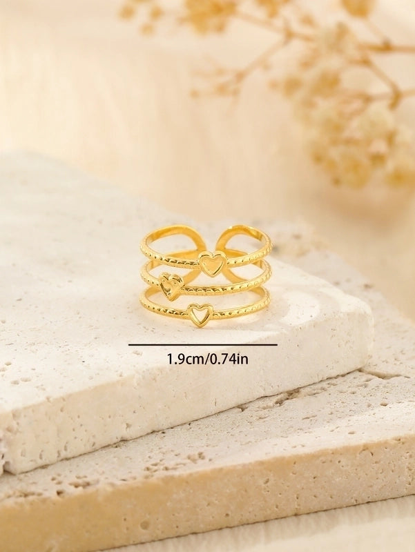 304 Stainless Steel 18K Gold Plated Classical Classic Style Plating Hollow Out Star Moon Heart Shape Open Rings
