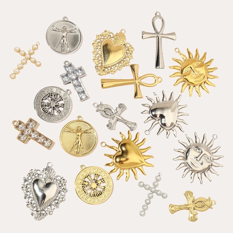 3 PCS/Package 25*44mm 35*40mm 37*40mm Titanium Steel Pearl Zircon Cross Sun Heart Shape Pendant Jewelry Accessories