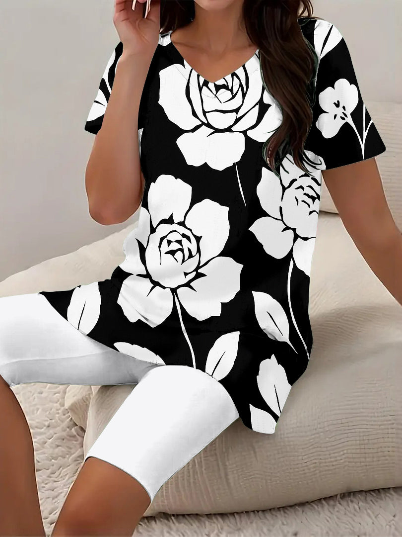 Women Long Sleeve V-neck Graphic Floral Printed Top