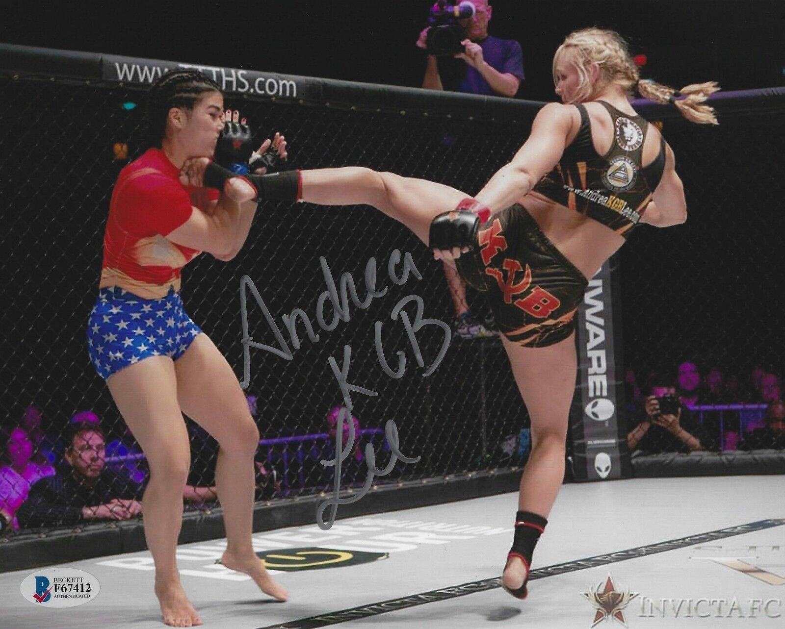 Andrea KGB Lee Signed UFC 8x10 Photo Poster painting BAS COA Invicta FC 14 Rachael Ostovich 2015