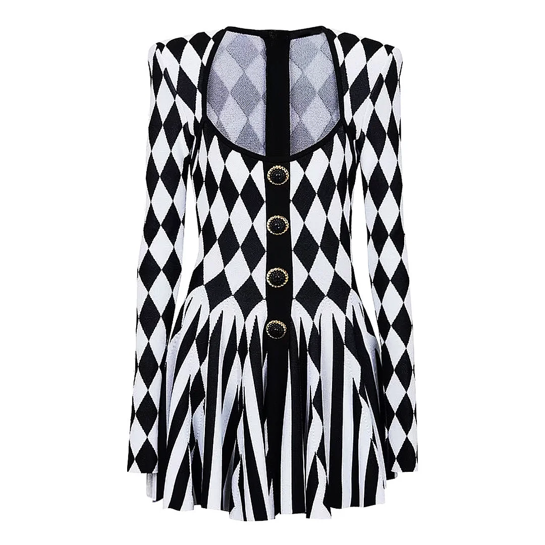 Brownm Elegant Style Dress Women Spring 2025 New Temperament Commuting Elegant Square Collar Print High-Waisted Short Skirt Woman
