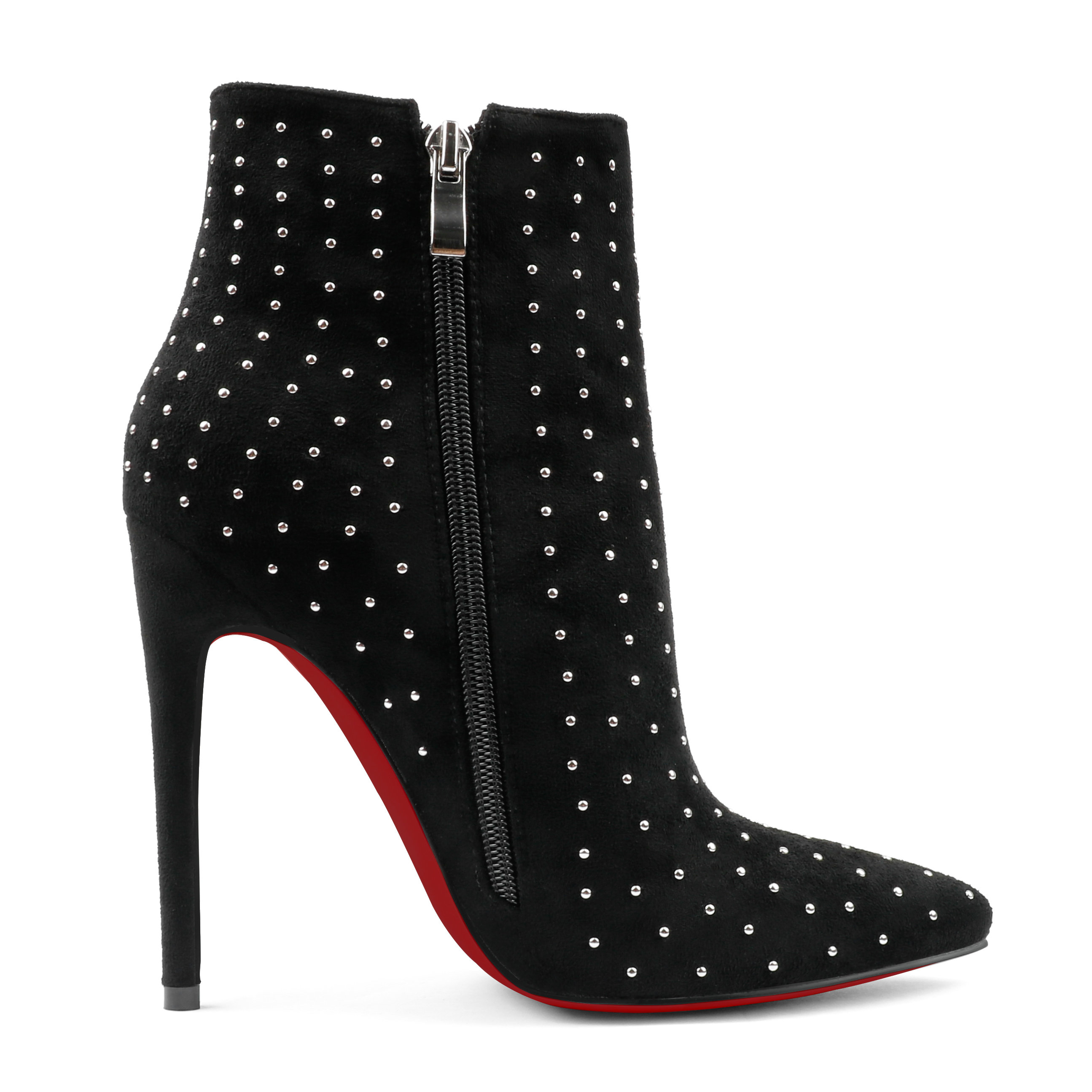 120mm/100mm Red Bottom Women's Closed Pointed Toe Heels Stilettos Ankle Boots Suede Shoes-MERUMOTE