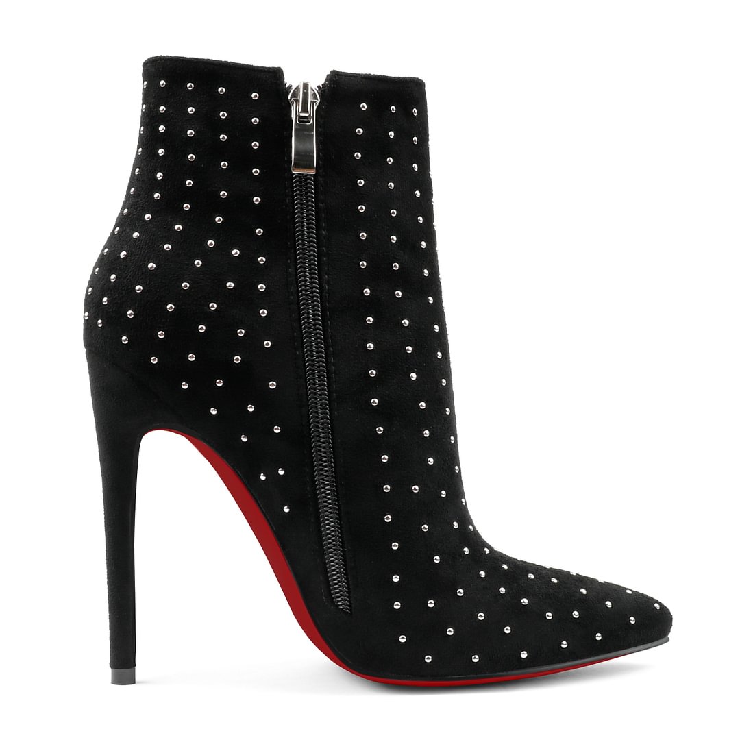 120mm/100mm Red Bottom Women's Closed Pointed Toe Heels Stilettos Ankle Boots Suede Shoes-MERUMOTE