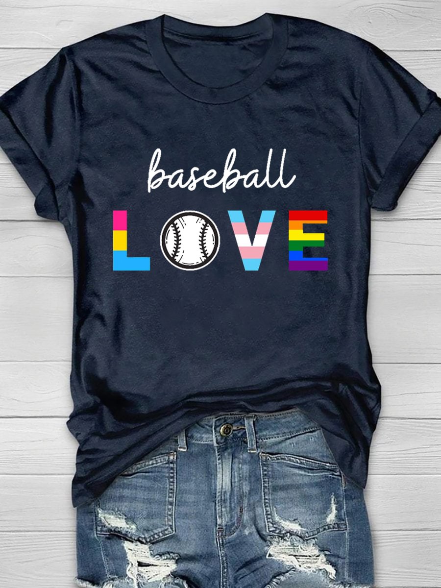 Baseball Love Print Short Sleeve T-Shirt