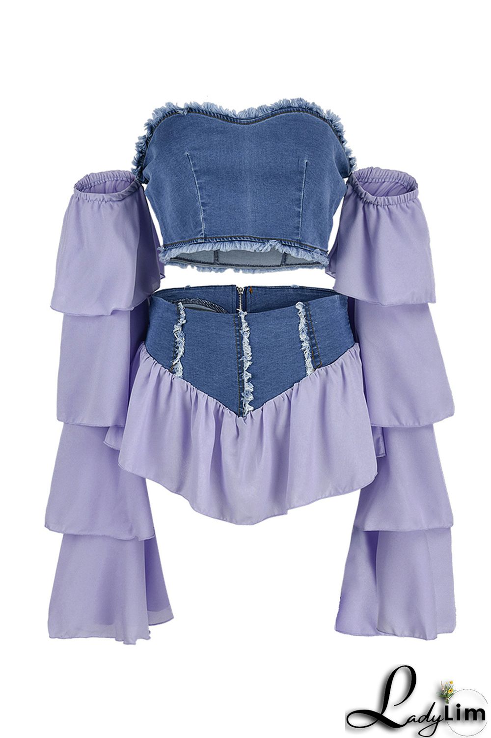 Yellow Fashion Sexy Patchwork Backless Off the Shoulder Long Sleeve Two Pieces