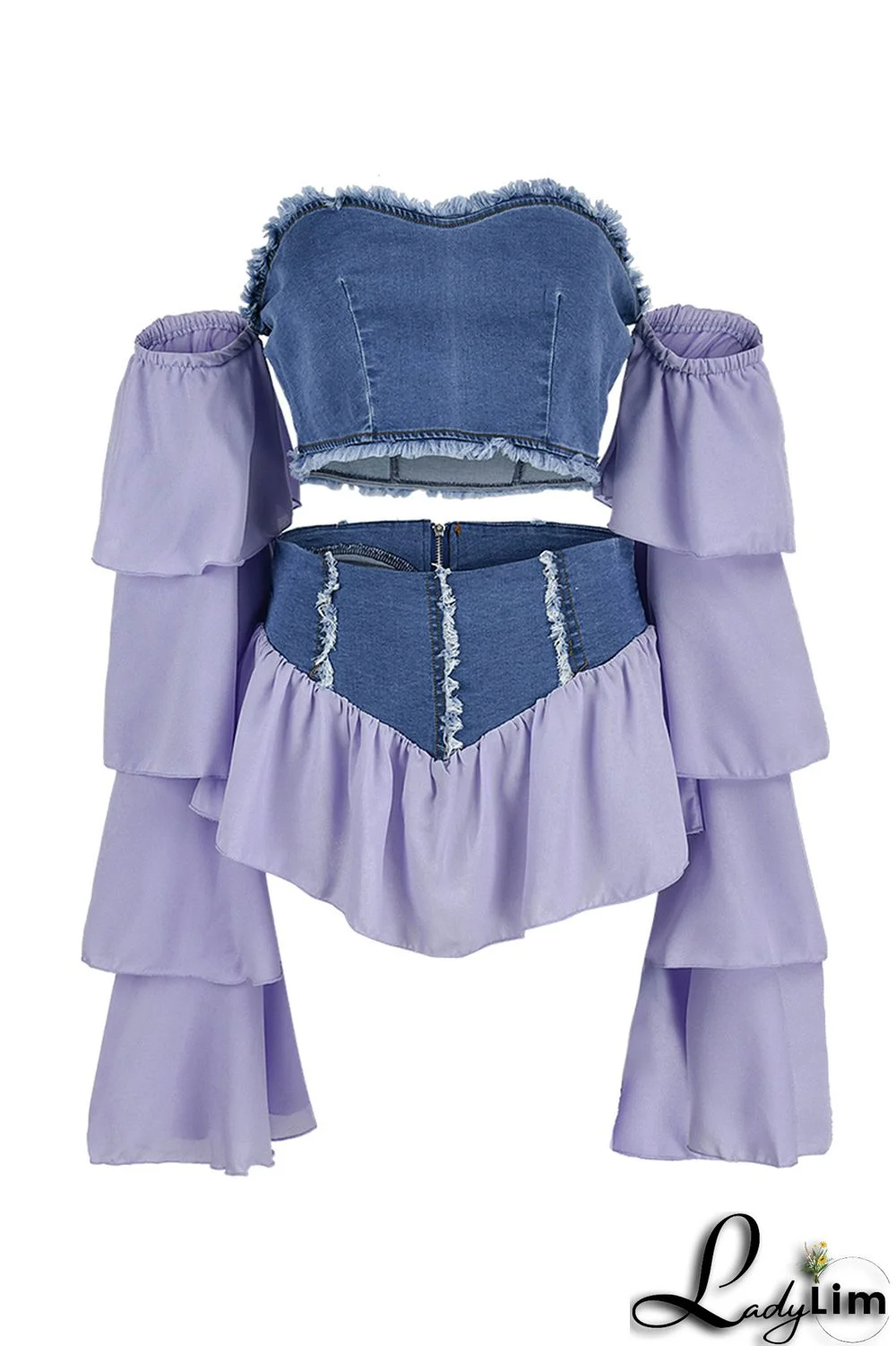 Yellow Fashion Sexy Patchwork Backless Off the Shoulder Long Sleeve Two Pieces