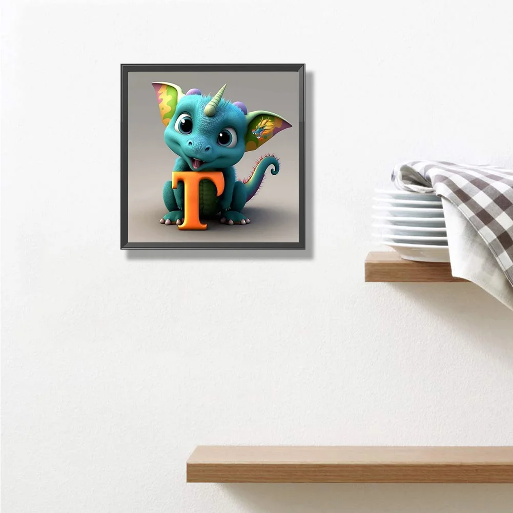 Diamond Painting - Full Round Drill - Dinosaur Letter T(30*30cm)