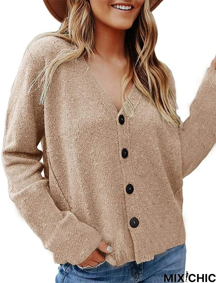 V-Neck Solid Color Casual Loose Sweater Cardigan