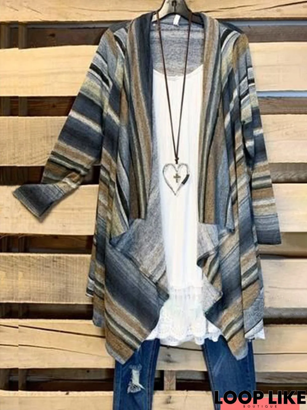 Multicolor Long Sleeve Striped Cotton-Blend Cardigan