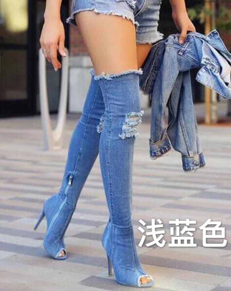 Colourp 2022 Hot Fashion Women Boots High Heels Spring Autumn Peep Toe Over The Knee Boots Tight High Stiletto Jeans Boots