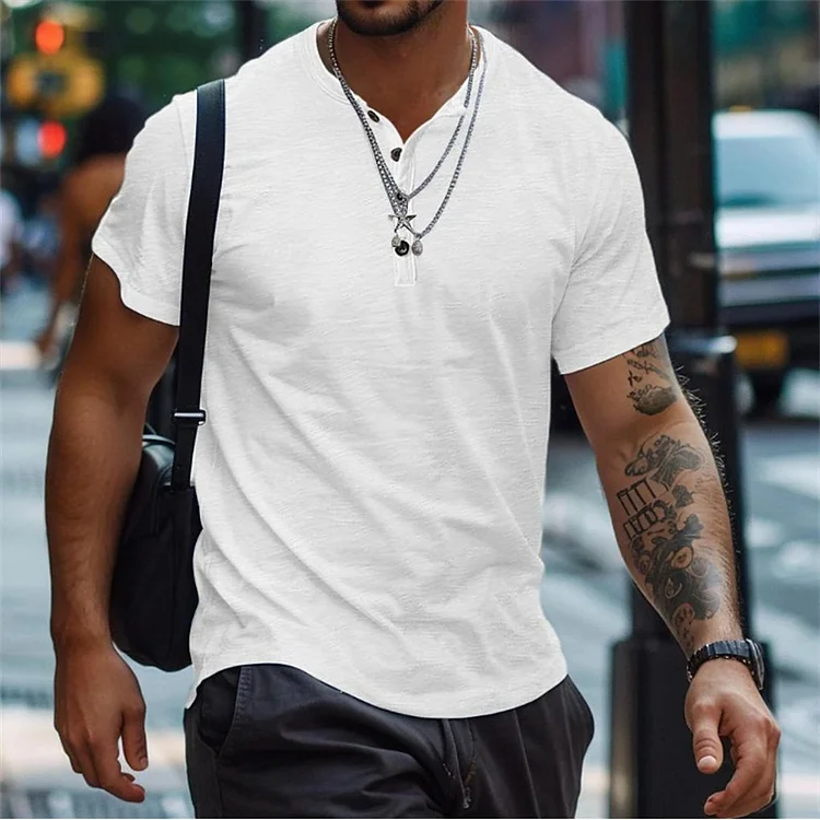 Kakacloud 2025 new summer men's T-shirt top Fashion casual trend men's thin button Henry collar fitness polo shirt