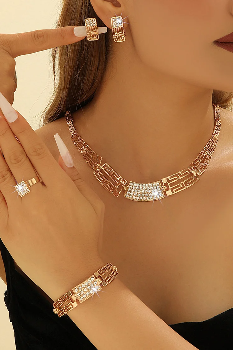 Fashion Gold Rhinestone Hollow Out Four Piece Jewelry Set 2024 - Xpluswear