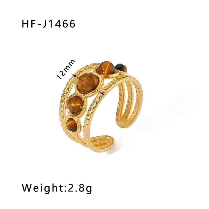 Stainless Steel 18K Gold Plated Basic Vintage Style Plating Inlay Round Natural Stone Open Rings