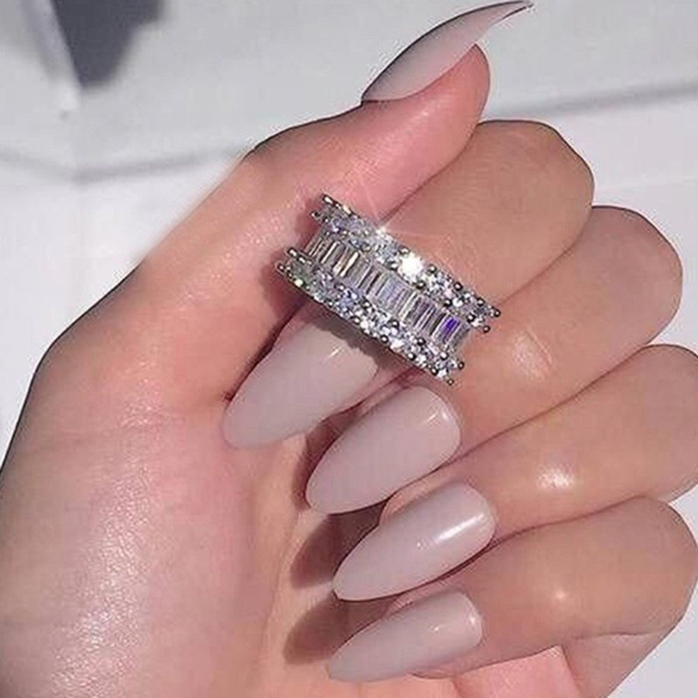 Fashion Geometric Plating Rhinestone Zircon Silver Rings