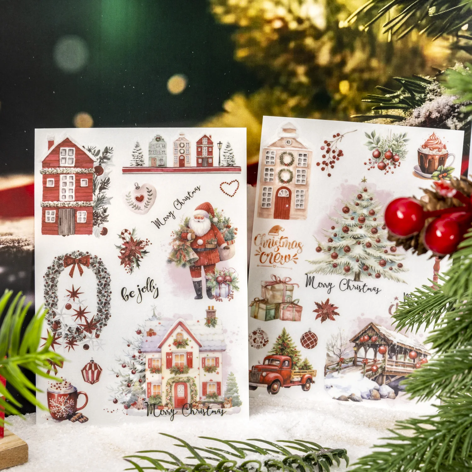 Journalsay 크리스마스 파티 시리즈 빈티지 크리스마스 트리 조경 PVC 전사 스티커