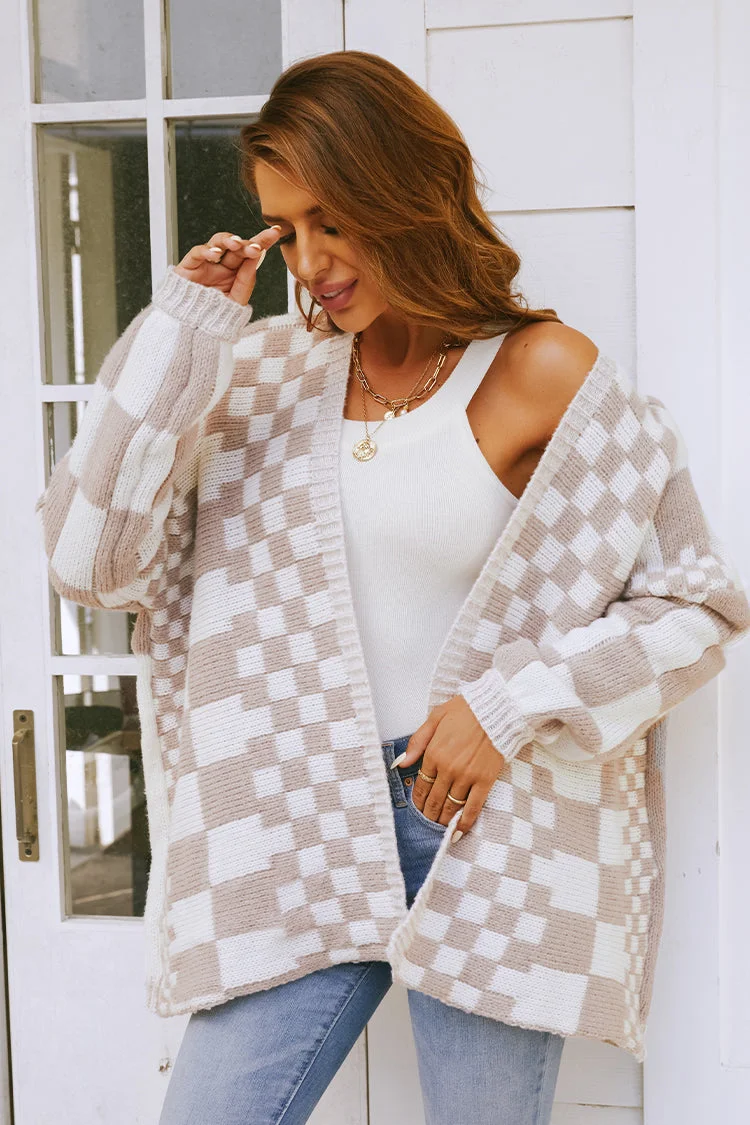 Everything To Me Checkered Open-Front Cardigan