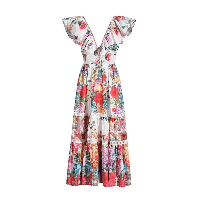 Zingj French Dress 2025 New Dress Dress Printed Lotus Leaf Side High-Grade Floral Dress Woman