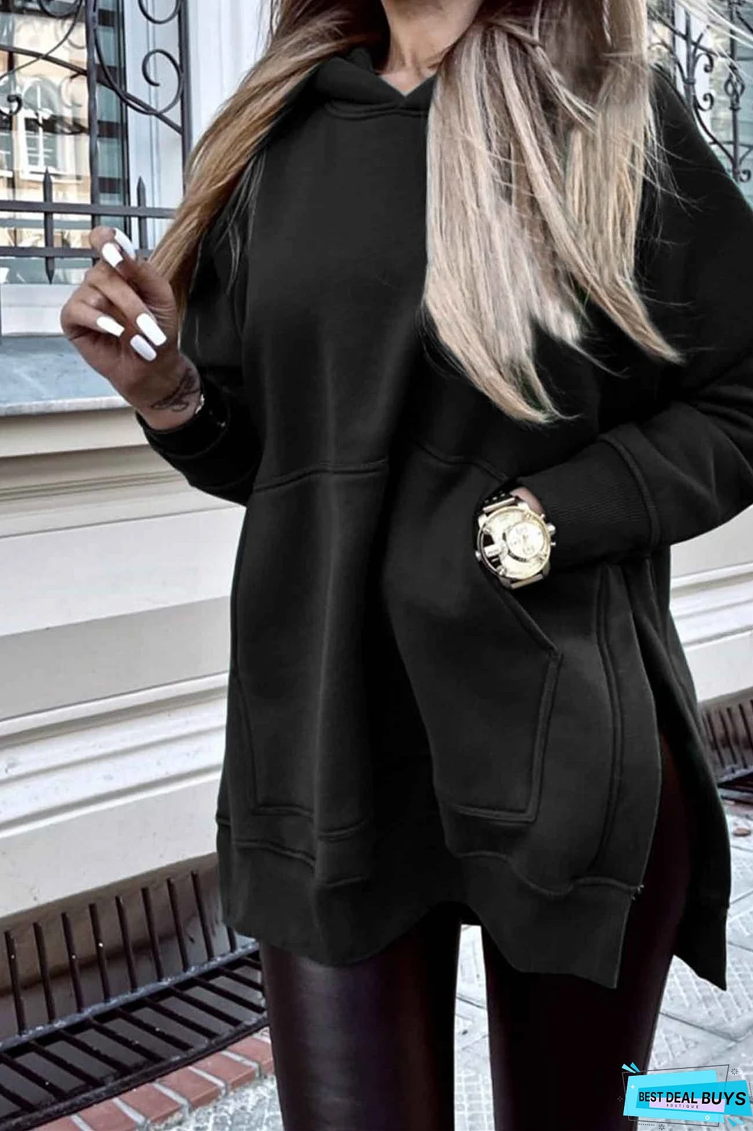 Solid color hoodie with pocket slit