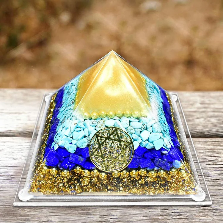 Lapis Lazuli, Aquamarine with Black Tourmaline Orgone Pyramid