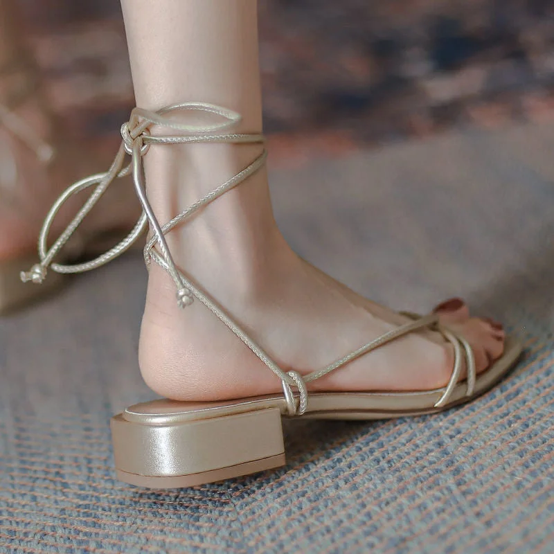  2022 Women Shoes Sandals for Summer Lace-up Korean Fairy Platform Designer Flat Heel Rome Beach Slipper Luxury Slides