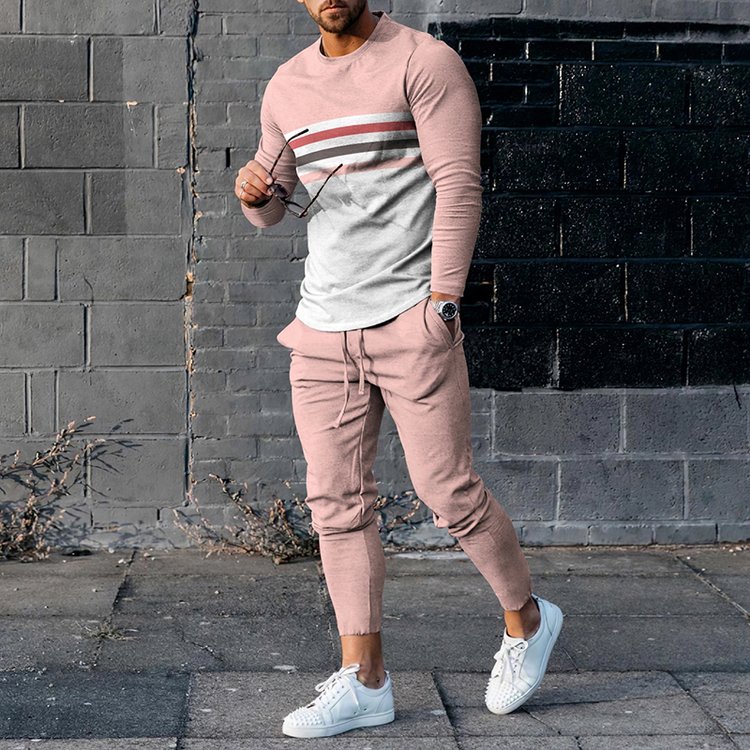 Men's Fashion Long Sleeve T-Shirt And PantsTwo Piece Set