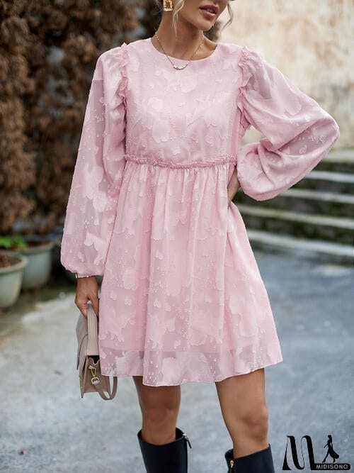 MidiSono - Ruffle Trim Balloon Sleeve Mini Dress