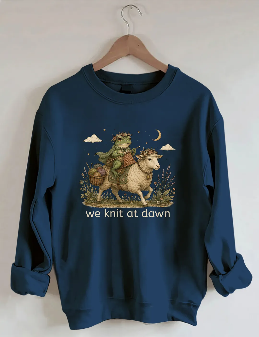 We Knit At Dawn Knitter Frog And Sheep Sweatshirt