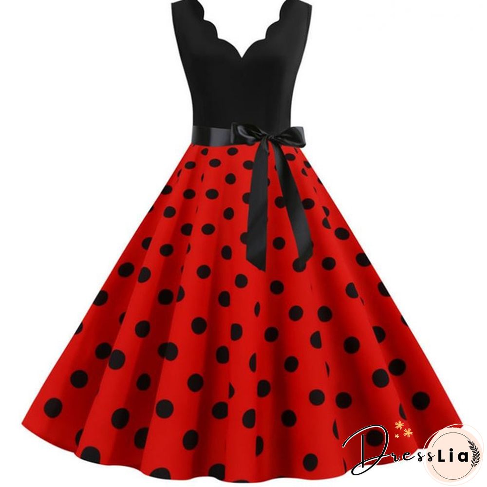 New Women's Fashion Sleeveless Casual Dresses Elegant Vintage Floral Print Rockabilly 1950S Retro Evening Party Gown Swing Pleated Dress Vestidos De Mujer