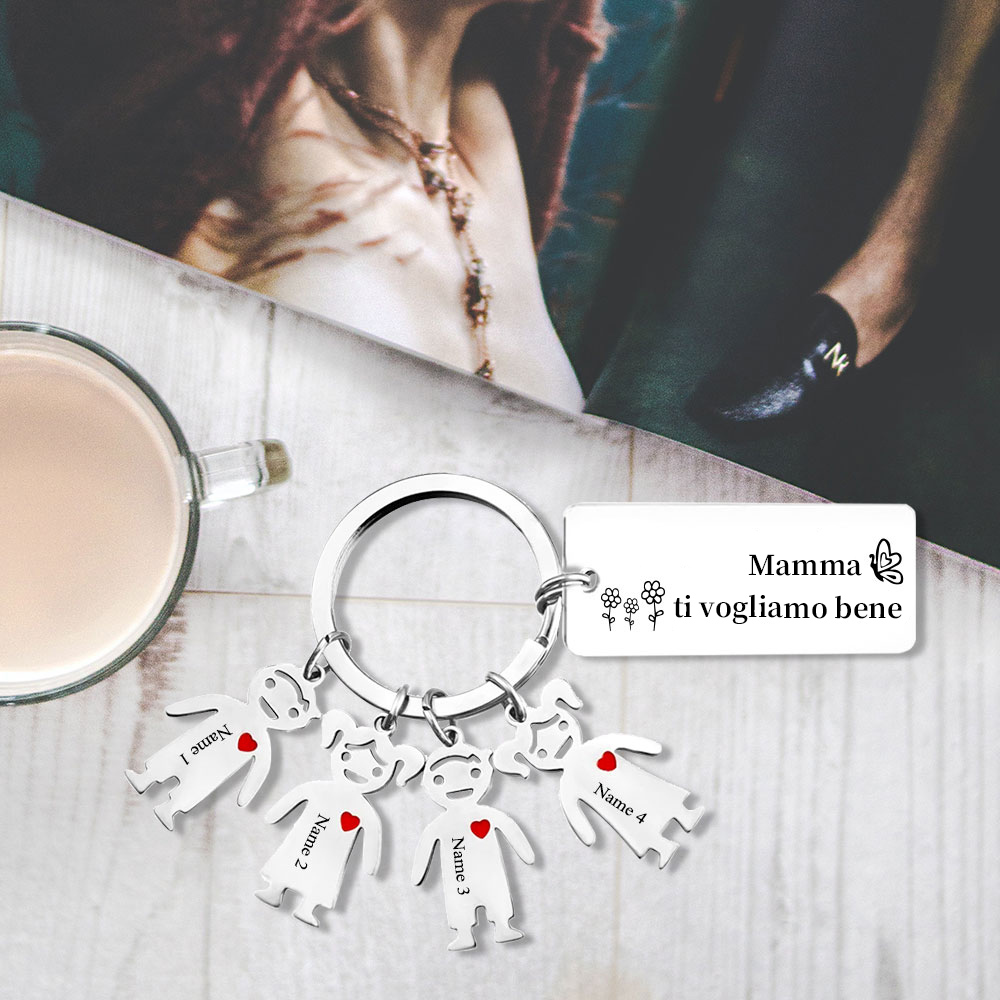 Festa della Mamma Mamma ti voglio bene-Portachiavi ciondolo bambino 4 nomi personalizzati regalo per mamma