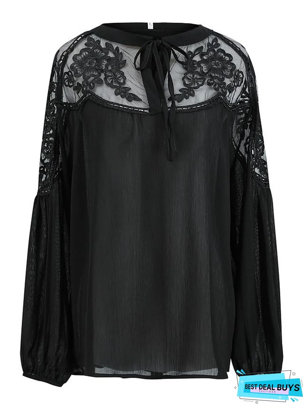 Women's Blouse Shirt Solid Colored Plain Long Sleeve Mesh Lace V Neck Tops Loose Basic Top White Black-0203815