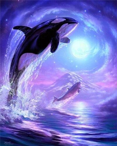 

Dolphin In Sea At Night – Paint By Numbers - 40*50CM, 501 Original