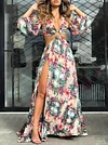 Backless Split-Side Long Sleeves Maxi Dresses