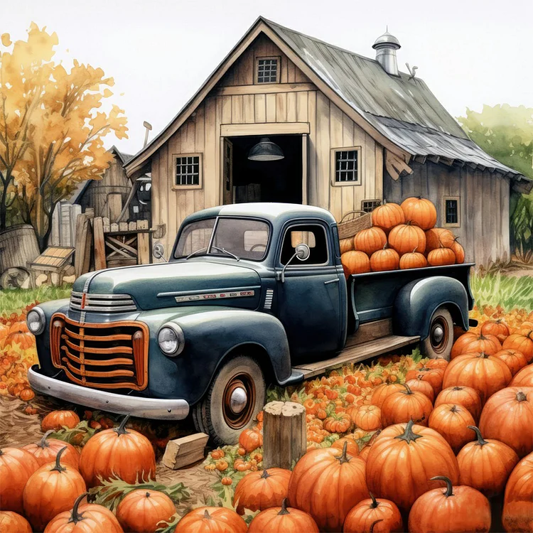 Country Pumpkin Classic Car 30*30CM (Canvas) Full Round Drill Diamond Painting gbfke