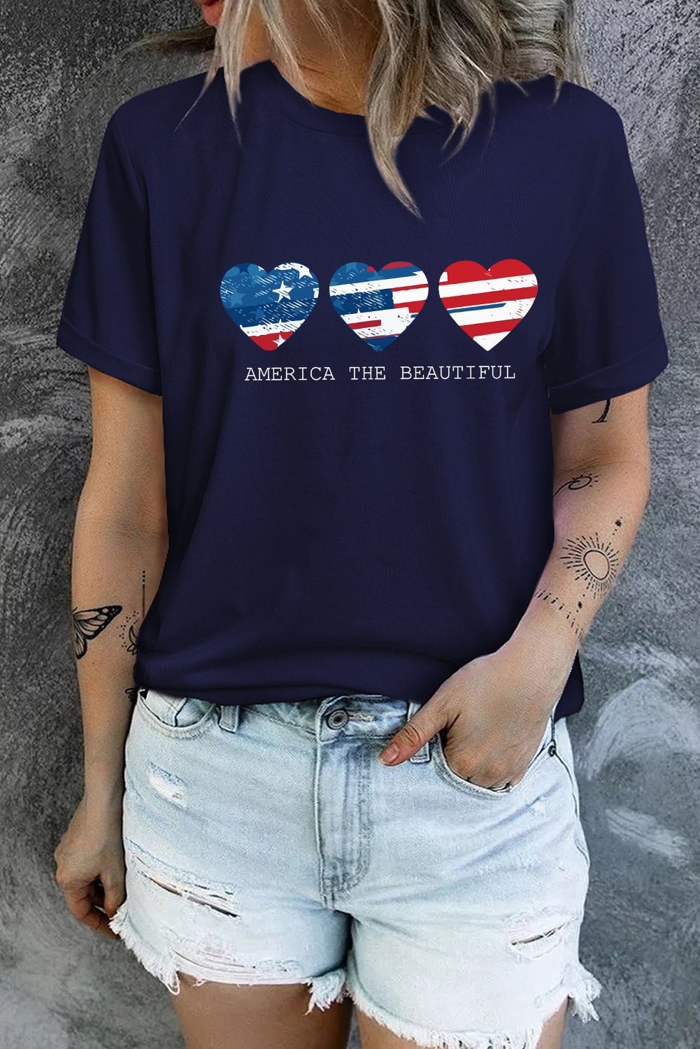 American Flag Heart-shape Letter Print Short Sleeve T Shirt