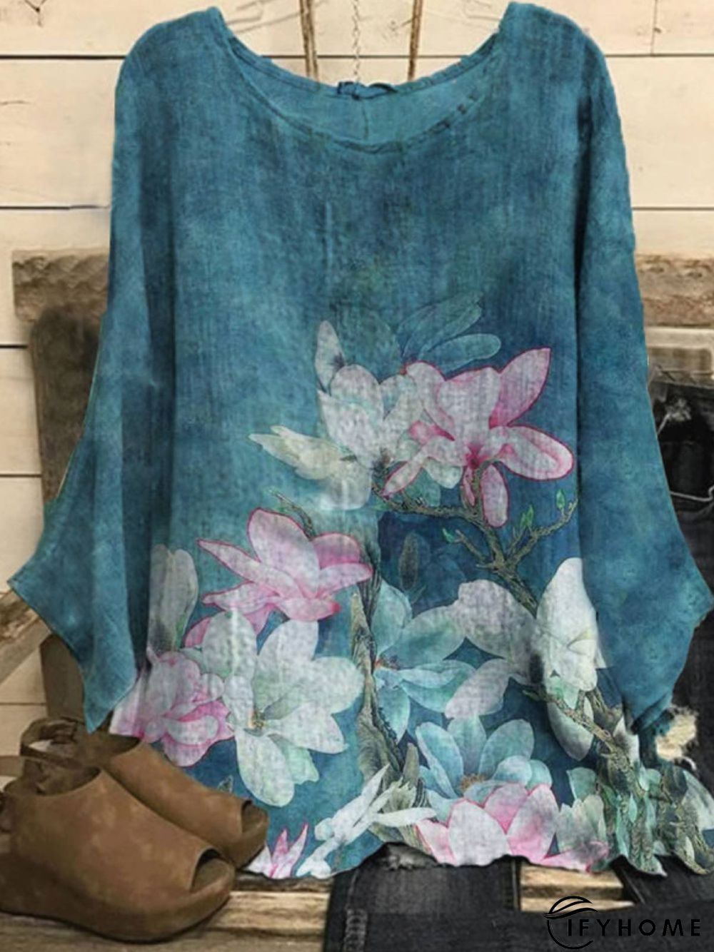 Casual Printed Long Sleeve Round Neck Top | IFYHOME