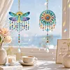 2Pcs Diamond Painting Acrylic Double Sided Dragonflies and Dreamcatchers Wind Chime Suncatcher with Crystal Hanging Pendant