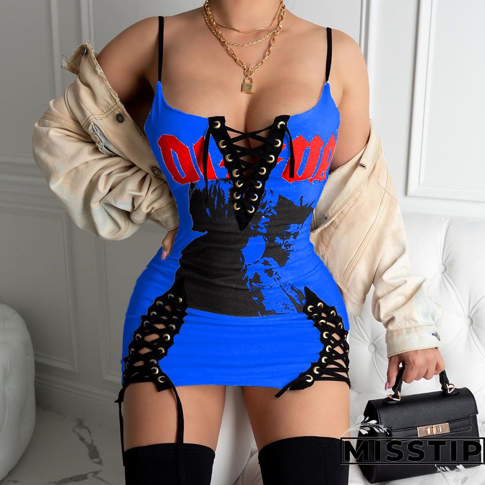 Printed Sleeveless Lace-up Mini Dress