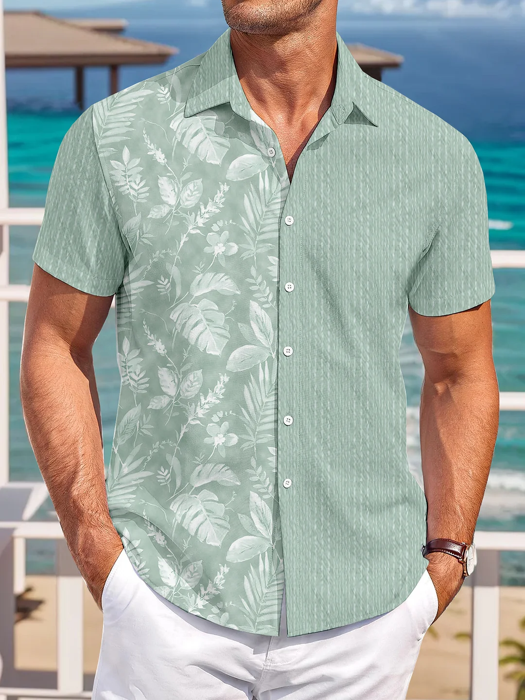 Suitmens Hawaiian textured striped shirt 1314