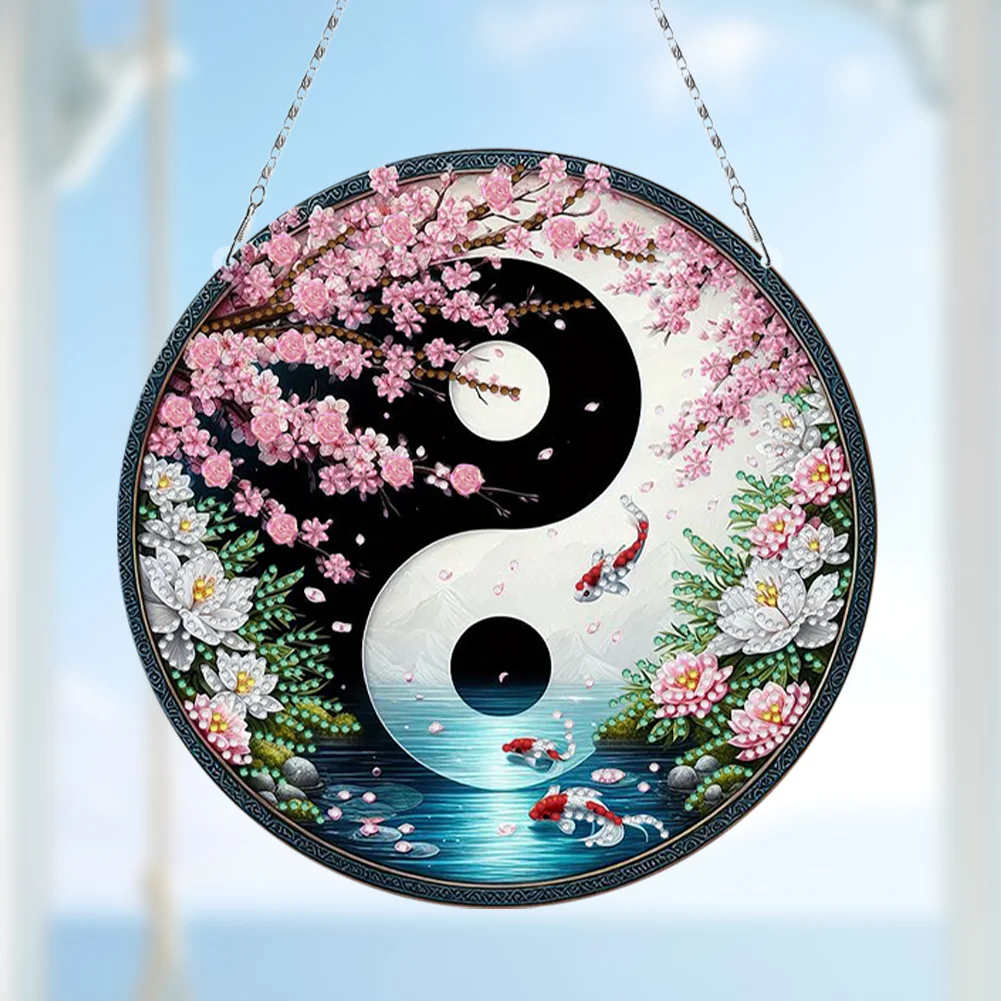 Fish Yin Yang 2D Flat DIY Diamond Painting Set Diamond Art Pendant Home Decor
