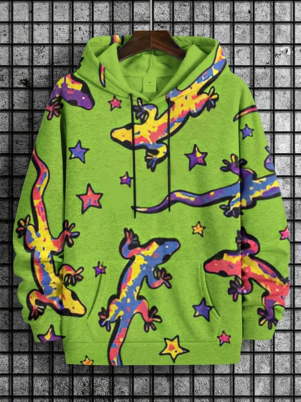 Men's Colorful Lizard Vacation Art Print Casual Hoodie