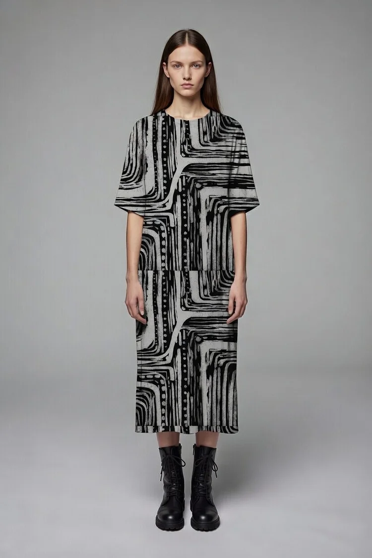 SHUHS Printed Slip Dress - 15 Recycled Water Bottles - Black