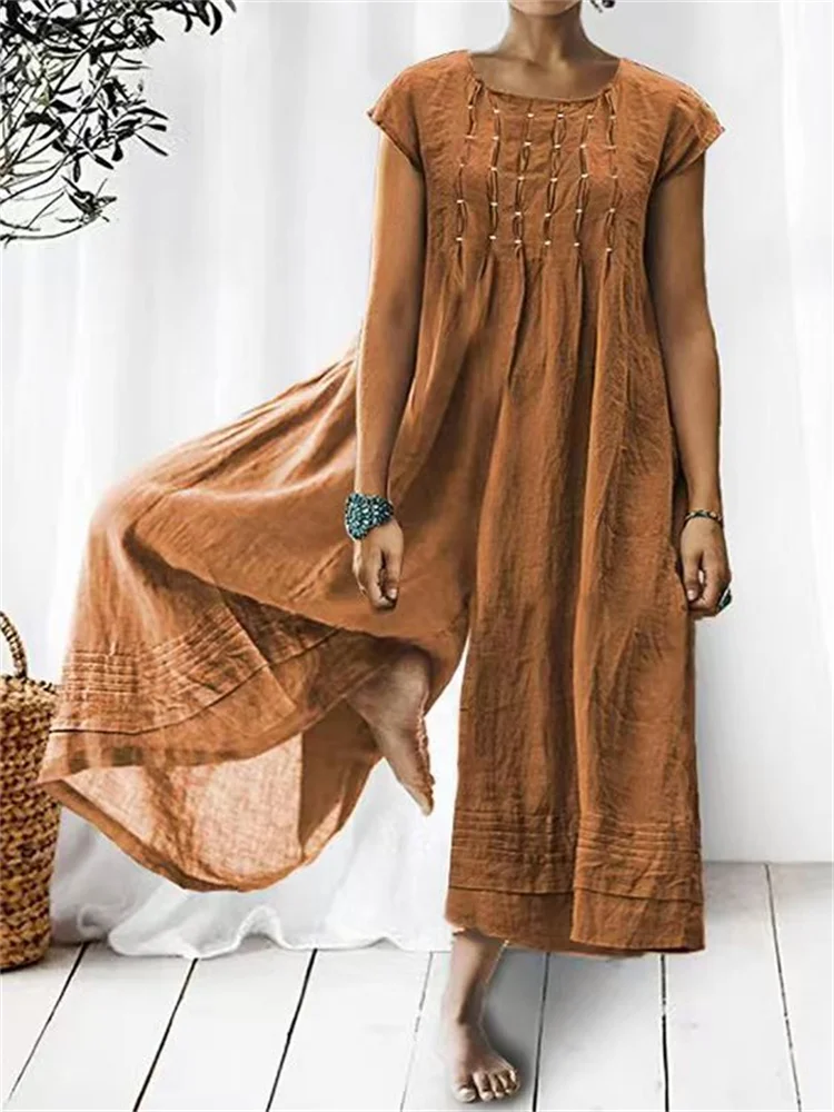 Pintacked Pleated Wide Leg Jumpsuit