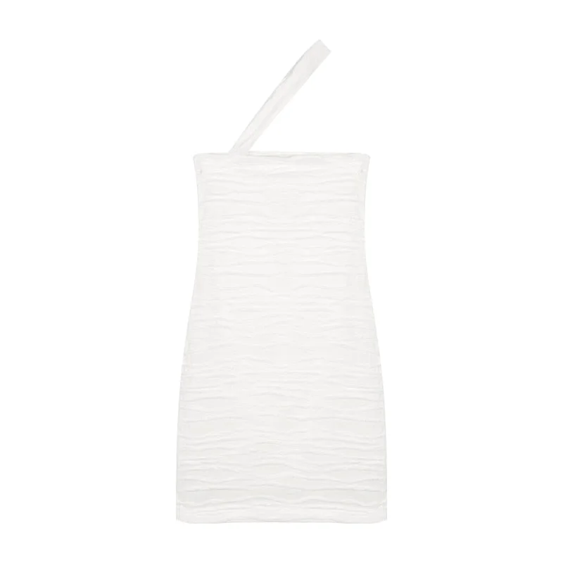 Fold Mini Tank Tube top Dress Sexy Girl Short Backless White Slim Hot Korea Women Dresses Irregular Neck Summer Tops 373U