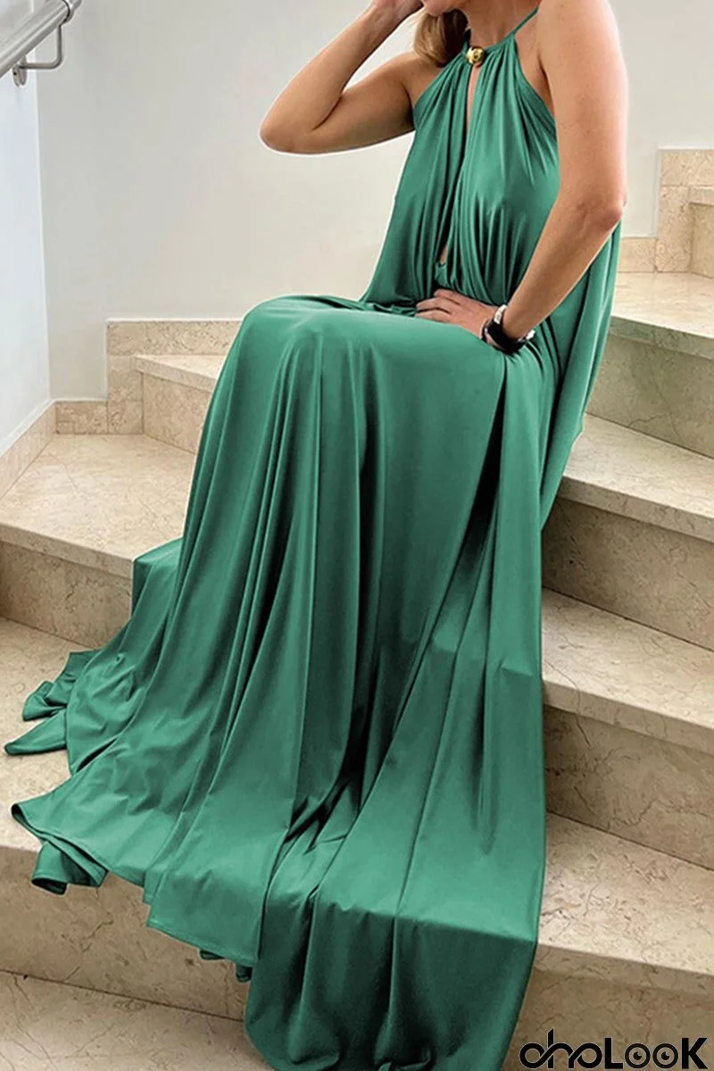 Casual Simplicity Solid Patchwork Halter A Line Dresses